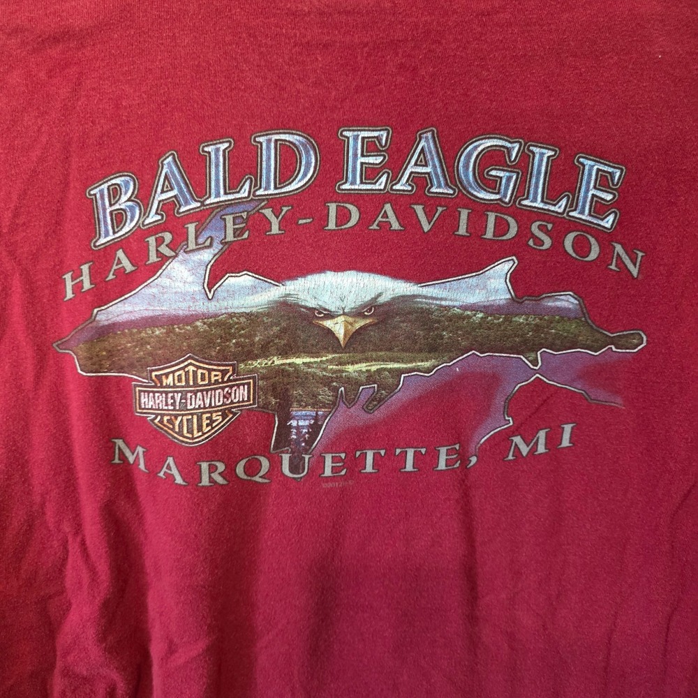 Harley Davidson T-Shirt Mens 2XL Maroon Skull Flame Bald Eagle Marquette MI 2012 - Picture 6 of 11